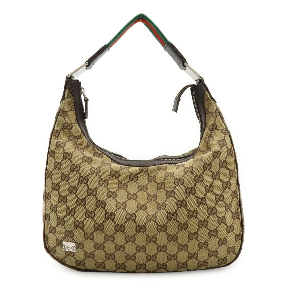 Gucci GG Canvas Sherry Hobo Bag Leather Beige Brown Cream